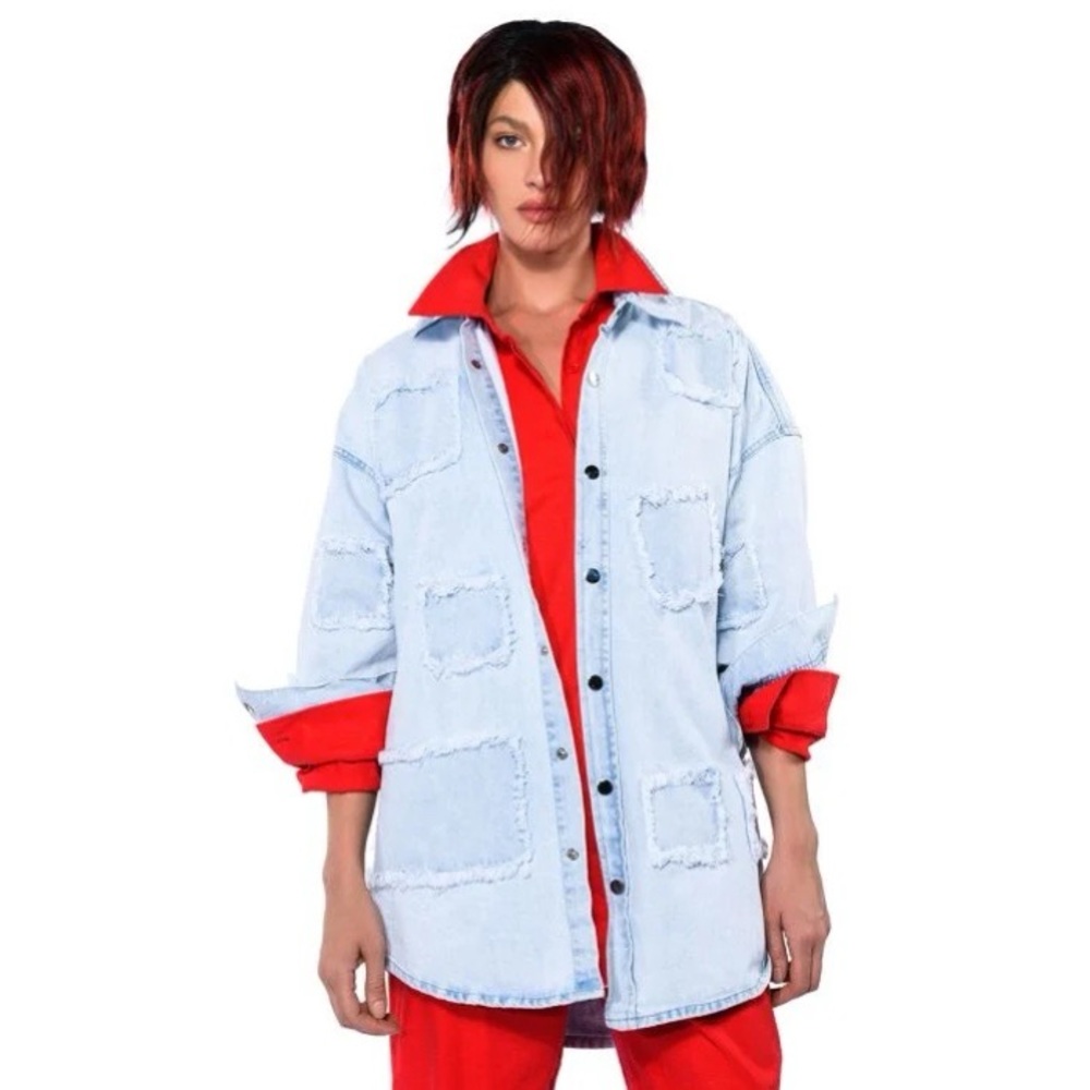 DENIM PATCH WORK JACKET In DENIM NWT - Picture 5 of 9
